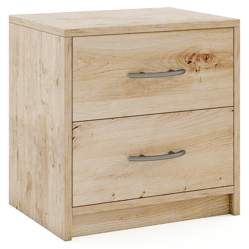 2-Drawer Nightstand Modern Bedside Table w/ Storage for Living Room Bedroom, Individual, Oak