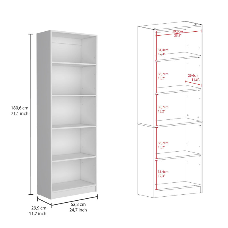 Ensemble de bibliothèque trois pièces, 60 po de large avec 15 tablettes, ensemble de salon, Blanc