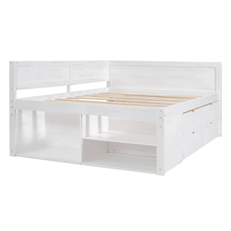 Daybed With Drawers And Shelves, White, Full