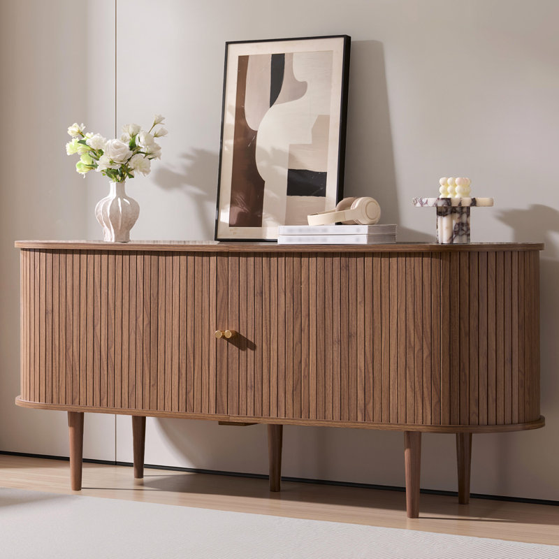 Meuble télé avec portes tambour Dulane, H 24,2 po x L 55 po x l 15,5 po, Noyer