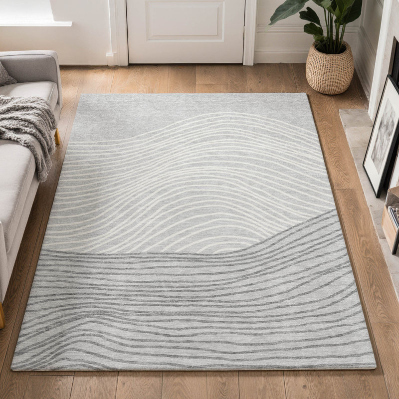 Premium Machine Washable Mayfield AMF2350 Stripes Rug, Gray, 5' x 7'6"