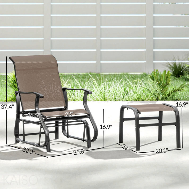 Fauteuil oscillant d'extérieur moderne à haut dossier, Black+Brown