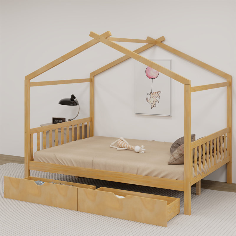Lit plateforme Nguyet avec tÃªte de lit, Naturel, Double
