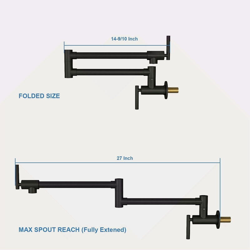 Robinet remplisseur de pot - Robinet d'évier de cuisine mural pliant extensible avec un trou et deux poignées, Noir