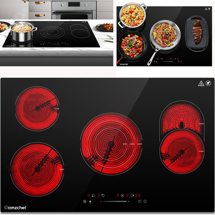 AMZCHEF Built-in Induction Stove with 5 Burners Triple and Toasting Zone