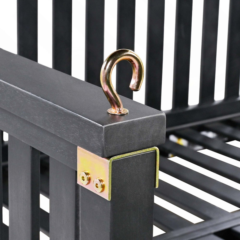 Balancelle de jardin simple en bois avec cordes pour la cour, Black
