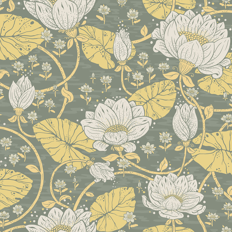 Ingrid Floral Wallpaper Roll, Yellow/Sage/White
