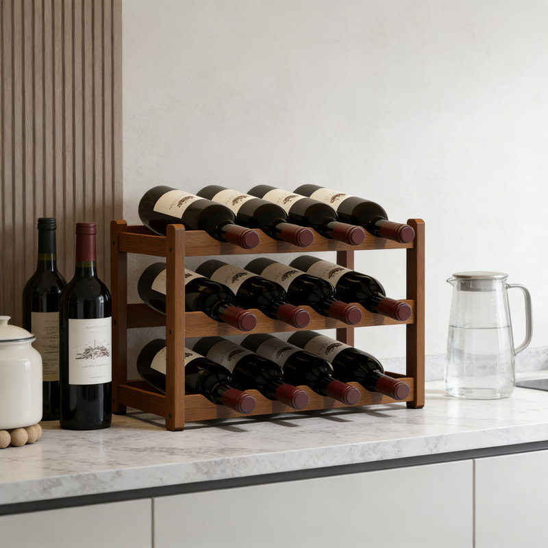 Support à vin en bambou pour comptoir de cuisine ou salle à manger, armoire de rangement robuste à 3 niveaux pouvant contenir 12 bouteilles, tablette peu encombrante pour garde-manger ou bar