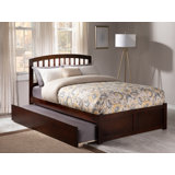 Bharmal Solid Wood Arched Slat Platform Bed with Footboard & Full Roll Out Trundle