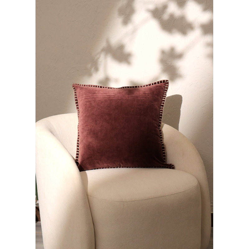 Coussin décoratif | Coussin décoratif en velours de coton délavé à la pierre avec bords décoratifs cousus à la main - 18 po x 18 po