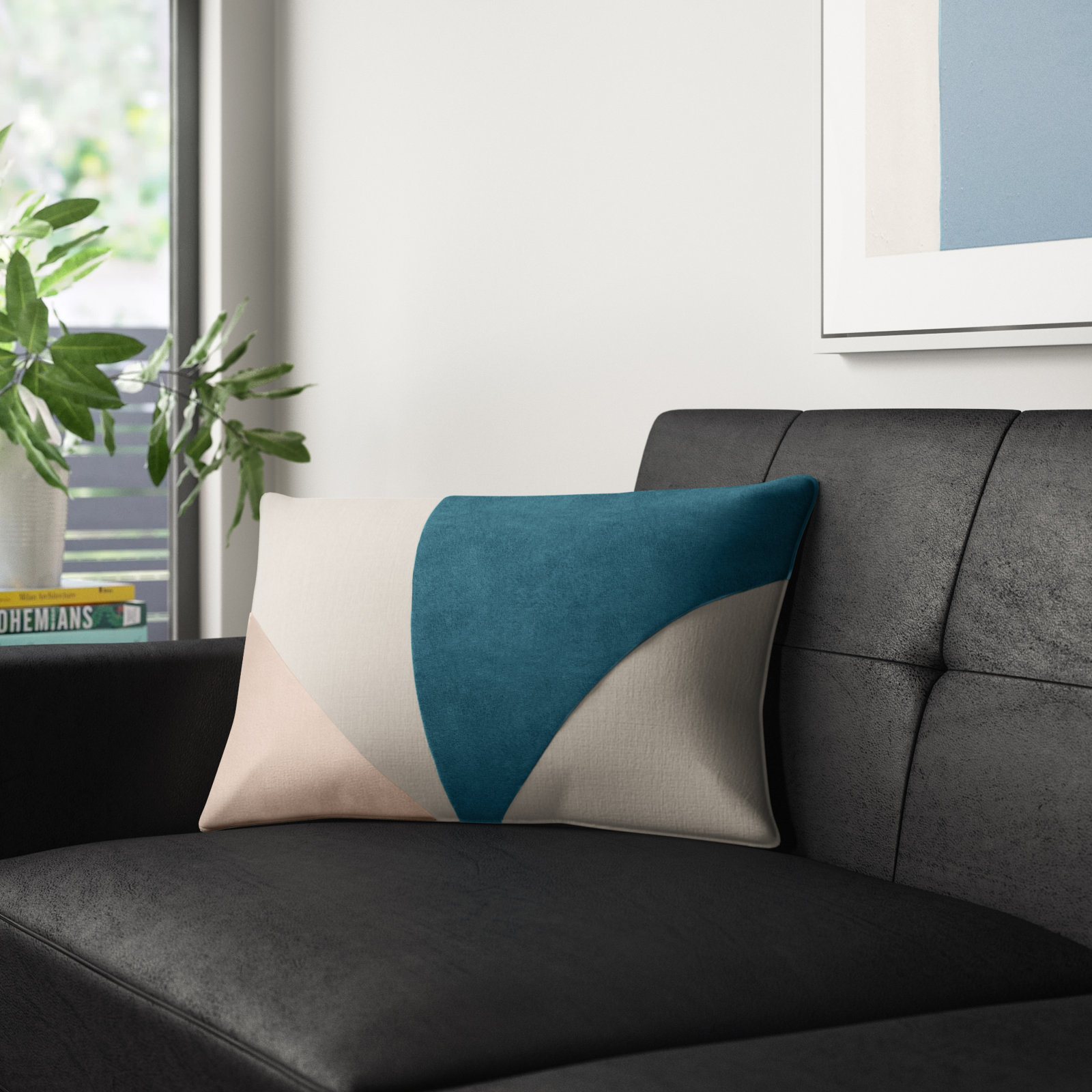 Kat Patchwork Lumbar Throw Pillow, Teal/Peach, Polyester/Polyfill