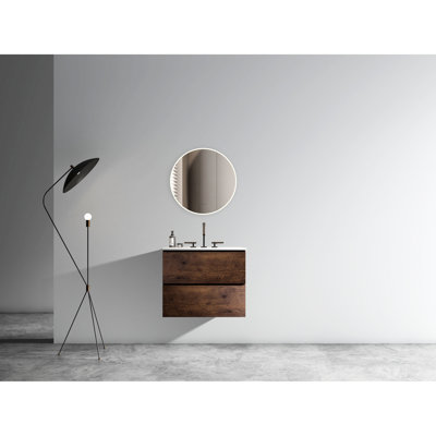 Meuble-lavabo en noyer de 24 po avec lavabo en céramique - Silencieux, élégant, élégant et spacieux