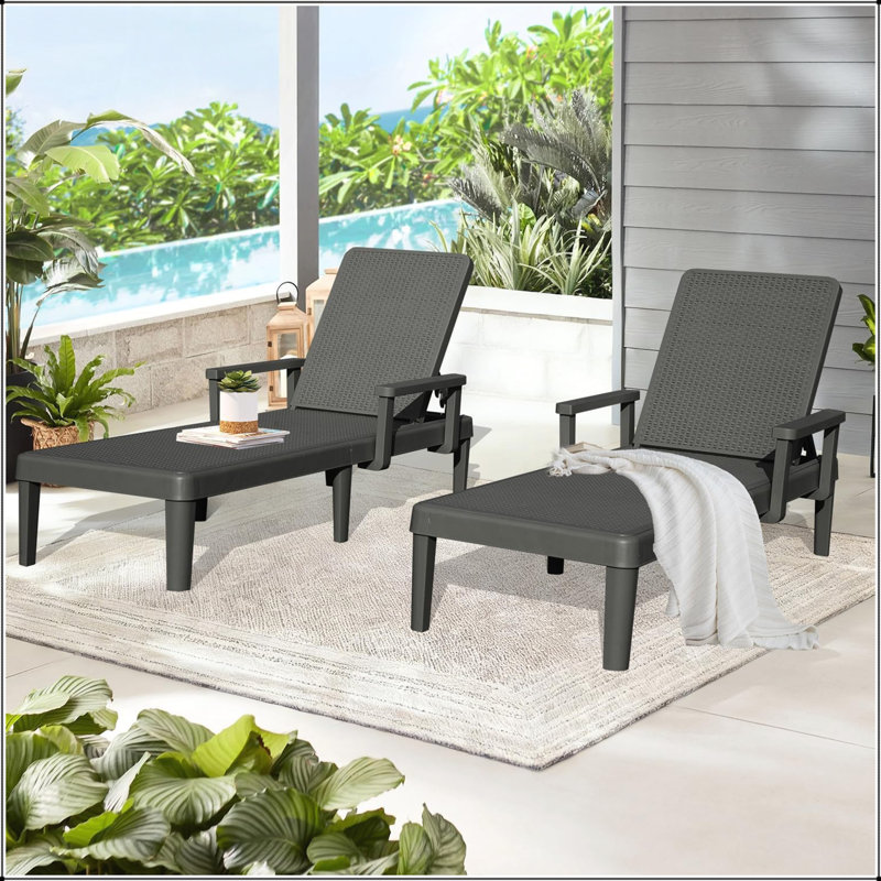 Pool Lounge Chairs Set of 2 with Adjustable Backrest, Waterproof, and Durable for Outdoor Relaxation and Comfort