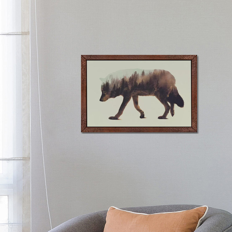 Wolf I by Andreas Lie - Print on Canvas, 66.04 cm H x 45.72 cm W, Brown Floater Framed
