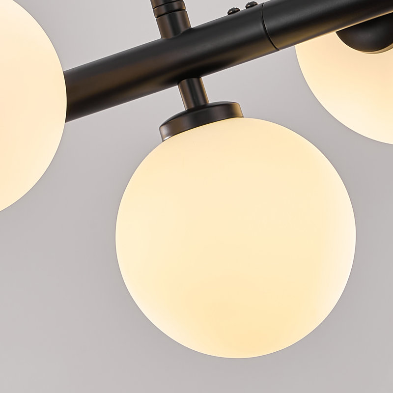 Lustre linéaire moderne en verre bullé à 16 lumières à intensité variable Spoutnik, Noir mat