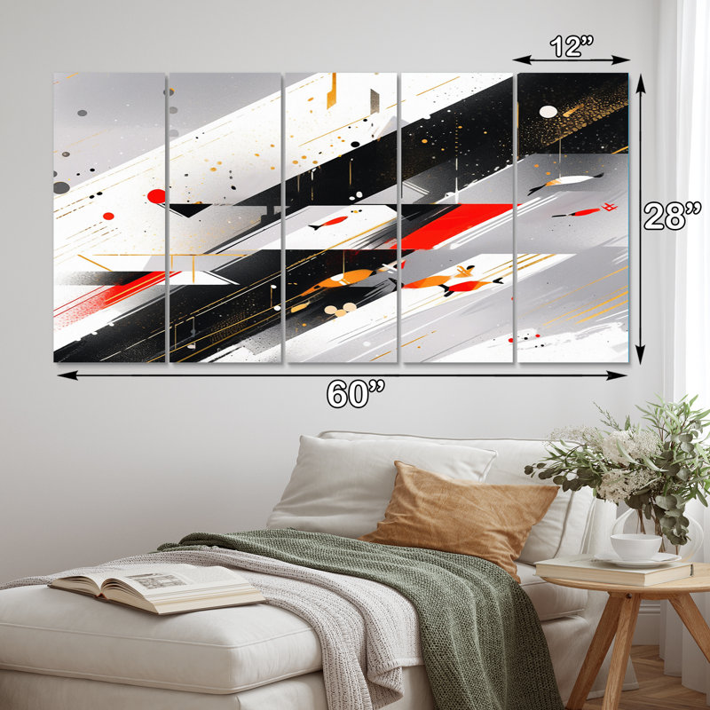 Multicolore symétrique Sripes I - décoration murale cubisme - 5 panneaux égaux