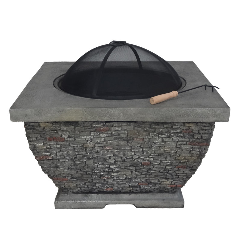 Grey 32" Concrete Fire Pit - Add Warmth To Outdoor Life Wood Burning Patio Heat Focus Point