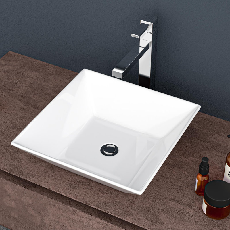 16"x16" Ceramic Square Vessel Bathroom Sink