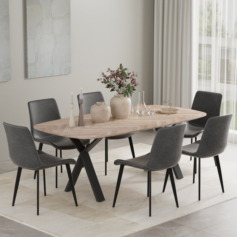 Ensemble de table de salle à manger moderne en bois aggloméré, Gris, 7 pièces : table, 6 chaises