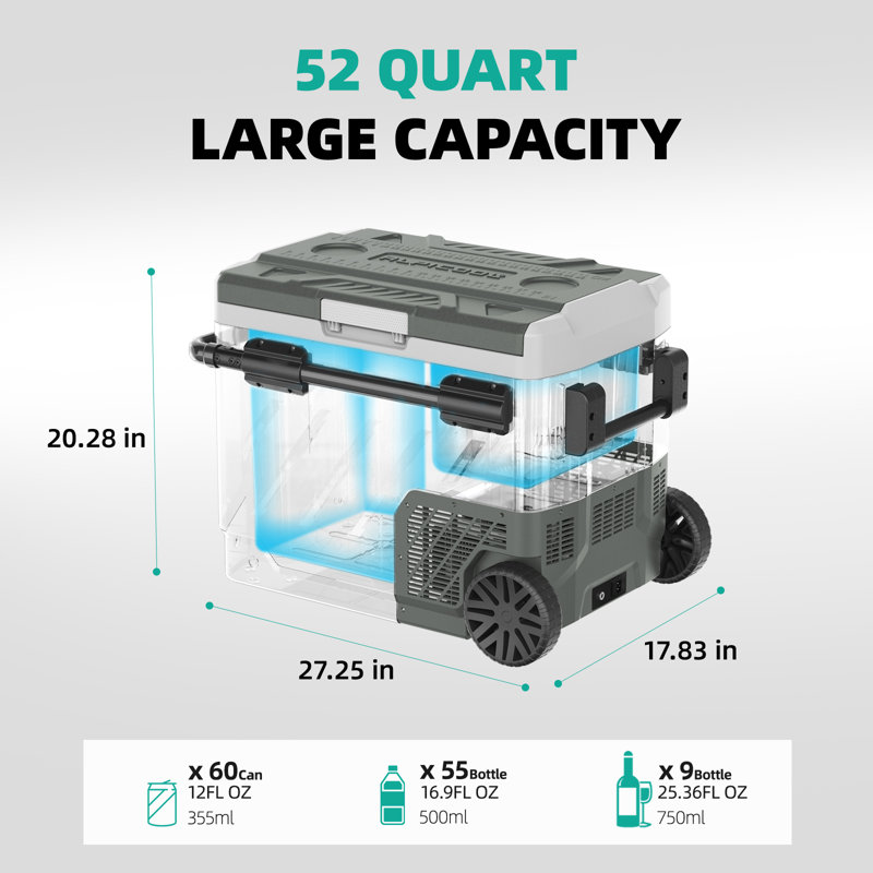 Green 52 qt Dual Zone Portable Car Refrigerator with App Control