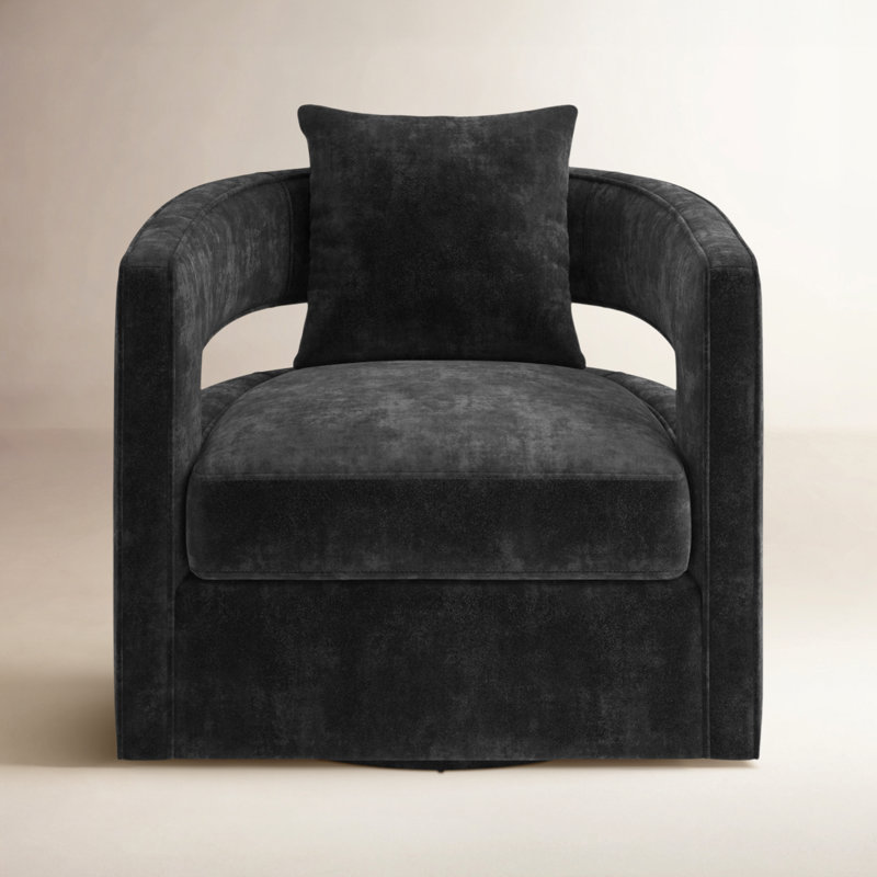 Velvet Swivel Barrel Chair, Black Velvet