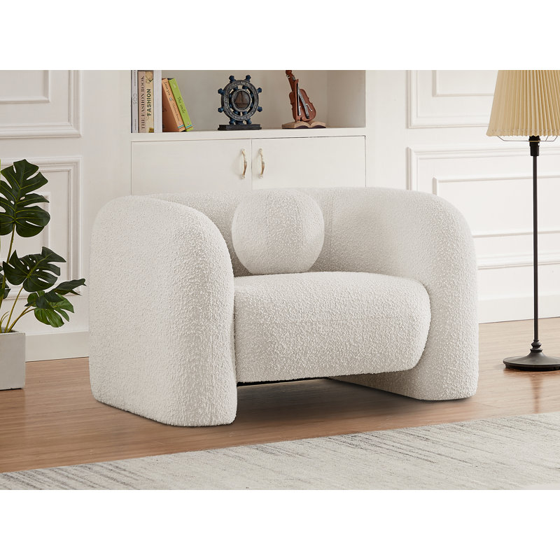 Fauteuil l 44 po Izadora, Tissu crème bouclé