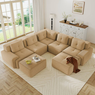 Canapé modulaire surdimensionné en velours côtelé de 116 po avec coin et repose-pieds
