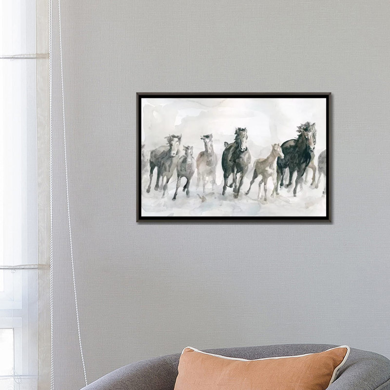 «Run Wild» par Carol Robinson - reproduction, Toile encadrée de bois rustique foncé, Pas de tapis
