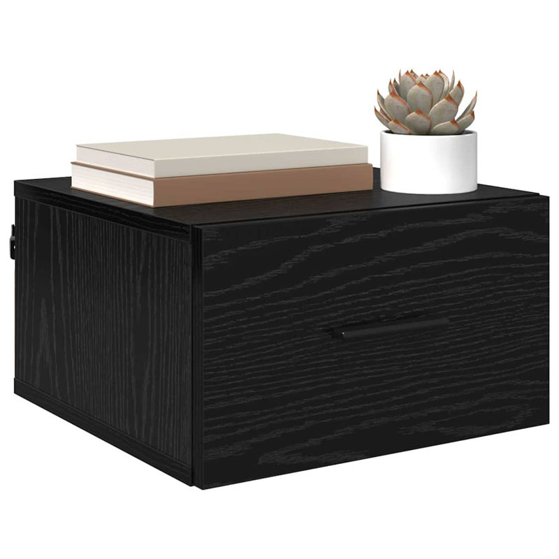 35cm W Manufactured Wood Bedside Table, Black Oak