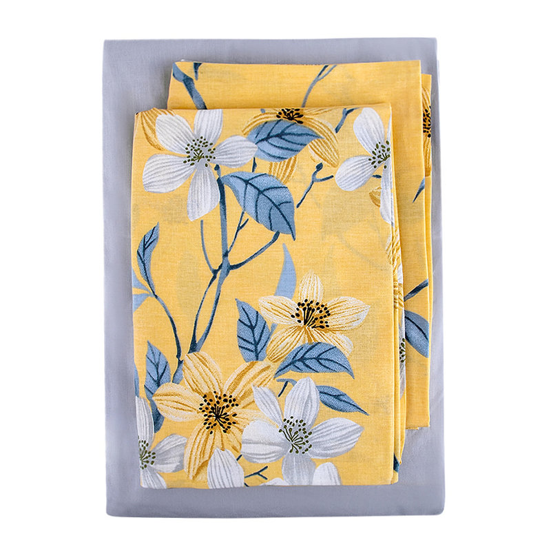 100% Cotton Percale Floral Sheet Set, Twin Sheet Set with 2 Pillowcases, Yellow/White
