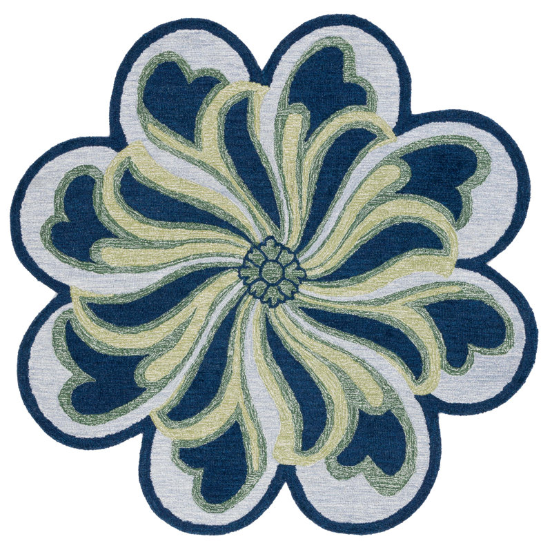 Tapis bleu / vert en laine / coton touffeté à la main Novelty Albric, Rond 3 pi