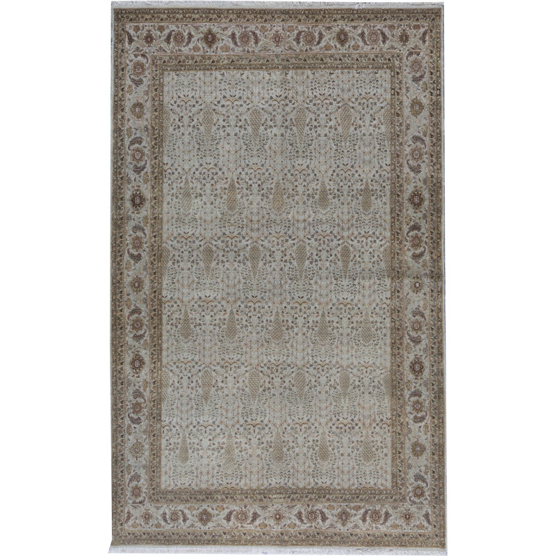 Tapis gris de haute qualité noué à la main, Rectangle 6 pi 2 po x 9 pi 2 po