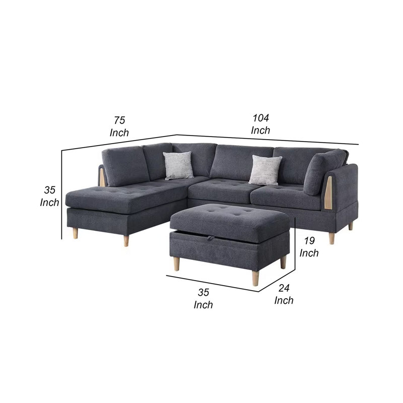 Canapé modulaire rembourré 4 pièces Khue, Chenille gris charbon, Accoudoir à gauche (vu de face)