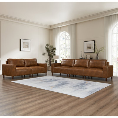 Luxury Two Pieces Sofa & Loveseat For Living Room,Apartment,Upholstered Breathable Faux Leather PU Couch,Brown