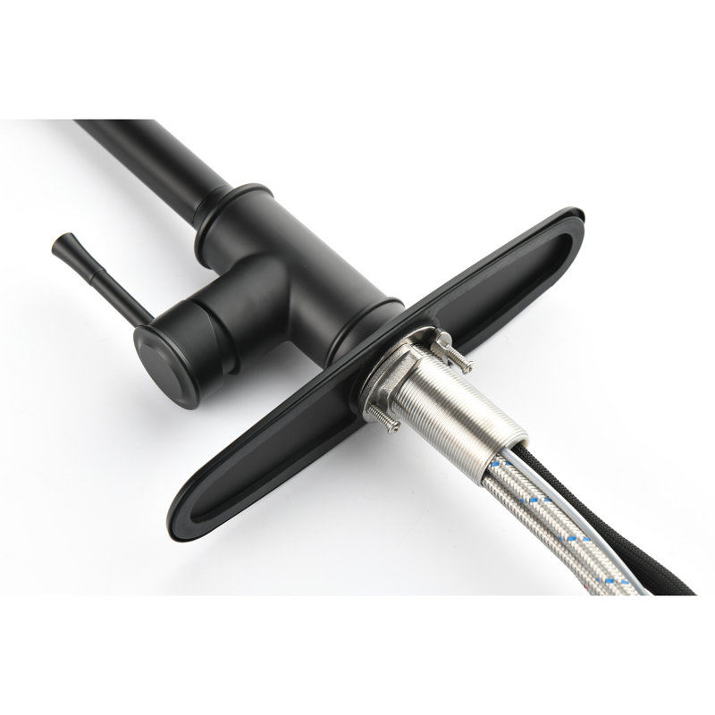 Robinet de cuisine en acier inoxydable avec extérieur noir mat, rétractable pour un contrôle facile de l'eau à arc haut en noir, avec douchette polyvalente
