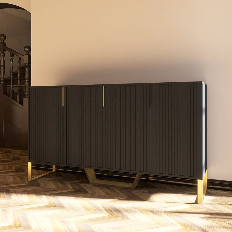 Buffet moderne avec quatre portes et tablettes ajustables, Noir