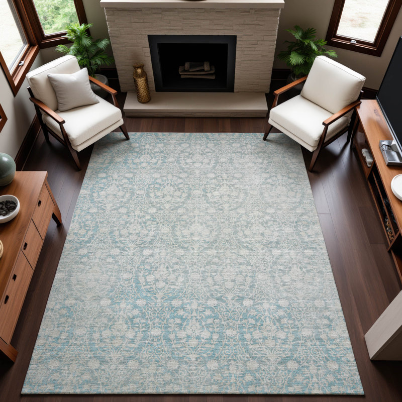 Premium Machine Washable Glanton AMF1231 Damask Rug, Rectangle 8' x 10'