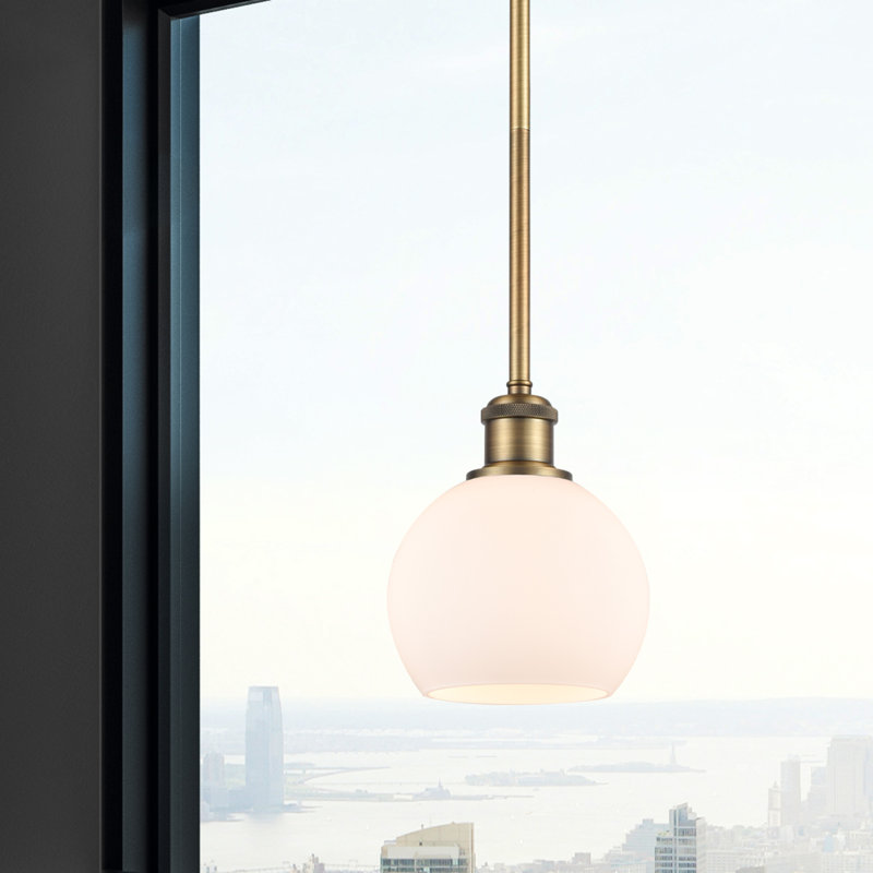 Luminaire suspendu sphère 1 lumière Cindi, Blanc, H 7,88 po x l 6 po x P 6 po, Laiton brossé