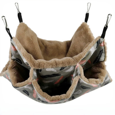 Sac de couchage hamac pour animal de compagnie à double couche en peluche, nid de cage en flanelle chaud avec 4 crochets en métal, lit suspendu confortable pour écureuils, hamsters, planeurs de sucre, rat, furet