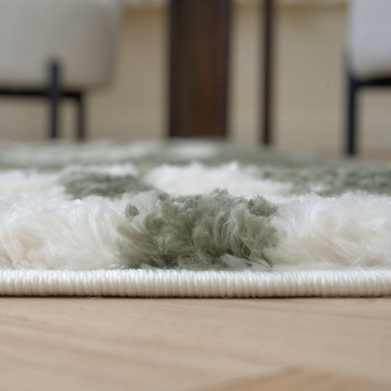 Moodi Modern Shaggy Area Rug Abstract Line Design, Runner 80 x 300 cm, Green