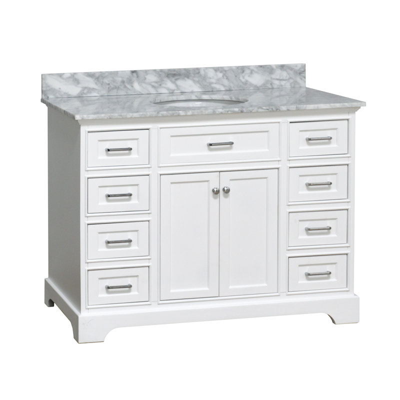 Ronnie 22" D x 35" H Single Bathroom Vanity with White Cabinet and Carrara Marble Countertop, White, Carrara Marble