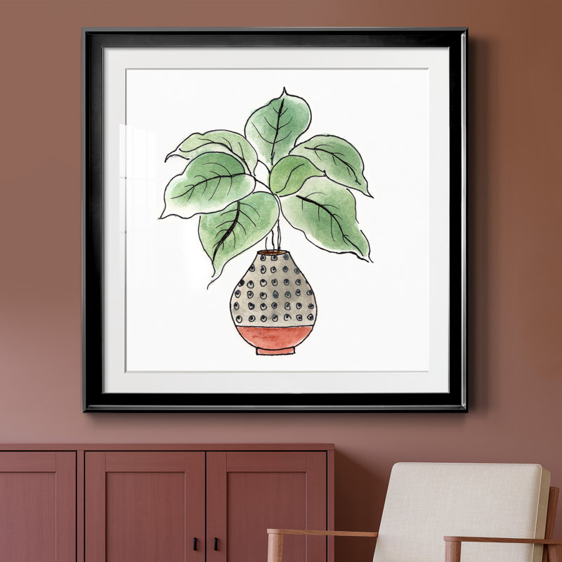 Boho Greenery I - peinture encadrée, H 30,5 po x l 30,5 po x P 1,5 po, Cadre noir