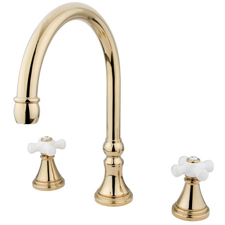Kingston Brass Roman Two-Handle 3-Hole Deck Mount Roman Tub Faucet, Polished Brass