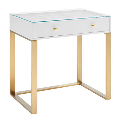 Hello Kitty SlayStation Mini Vanity Table with Clear View Glass Top, Double Decker Drawers with Preset Compartments