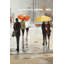Abstrait «Passersby with Umbrellas», art sur toile orange-120127531