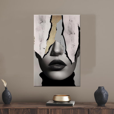 Modern Abstract Woman Canvas Art: Elegant Printed Wall Decor,1P WhiteFramedCanvas