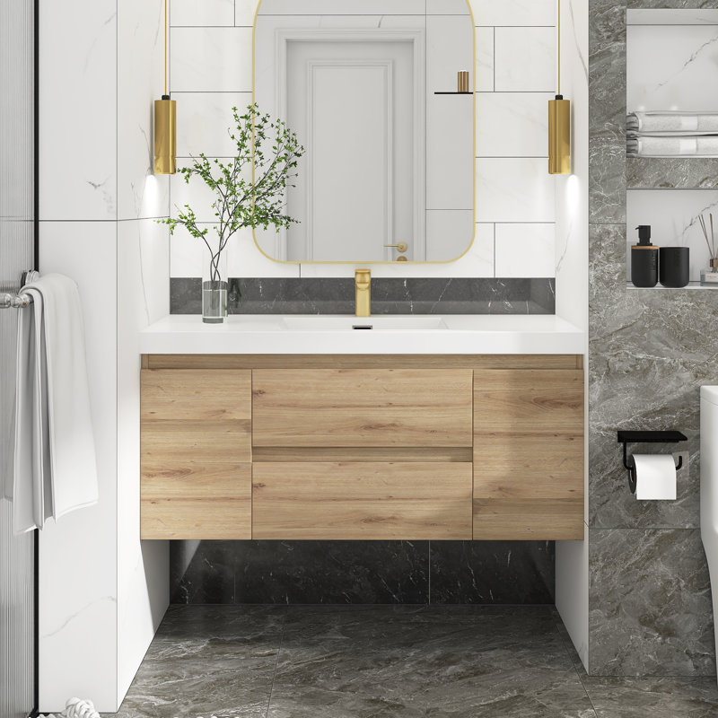 Meuble-lavabo simple avec plateau Makkiyah, Chêne
