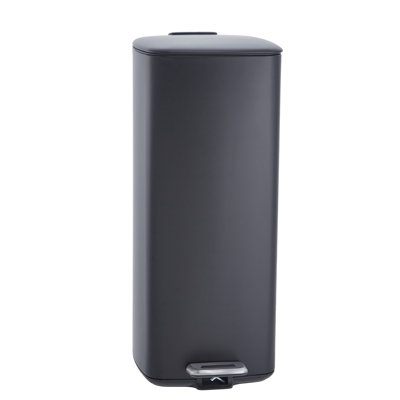 8 Gallon Stainless Steel Kitchen Trash Can - Step-On, Soft Close Lid, Removable Inner Bucket, Fingerprint Resistant, Square Garbage Bin for Home, Office, Bathroom, Laundry Room - Black