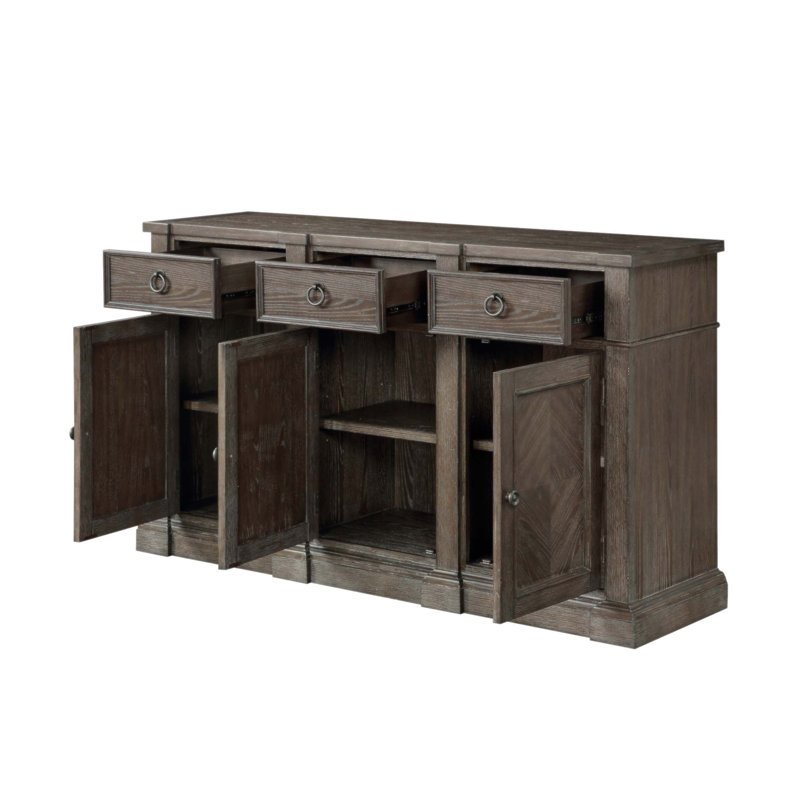 Desserte en bois flotté classique classique avec 3 tiroirs et armoires de rangement, esthétique vieillie pour maisons transitionnelles