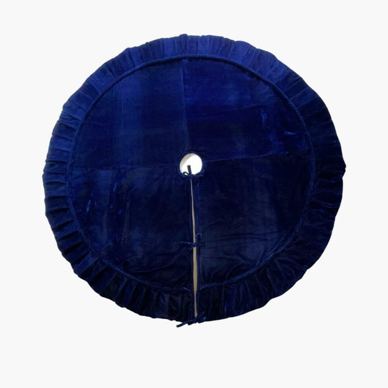 Vickerman Plush Black Velvet Christmas Tree Skirt, Midnight Blue, 1" H x 72" W